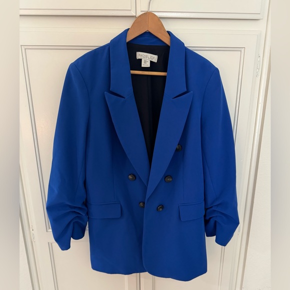 Rachel Zoe Suit Set with Notched Lapel and Ruched Sleeves in Cobalt - Picture 2 of 10